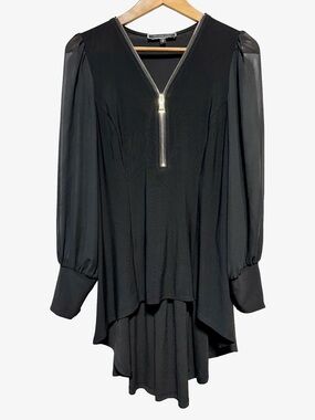 MELANIE LYNE Black Sheer Sleeve Zip Tunic Goth Romantic Poetcore Top